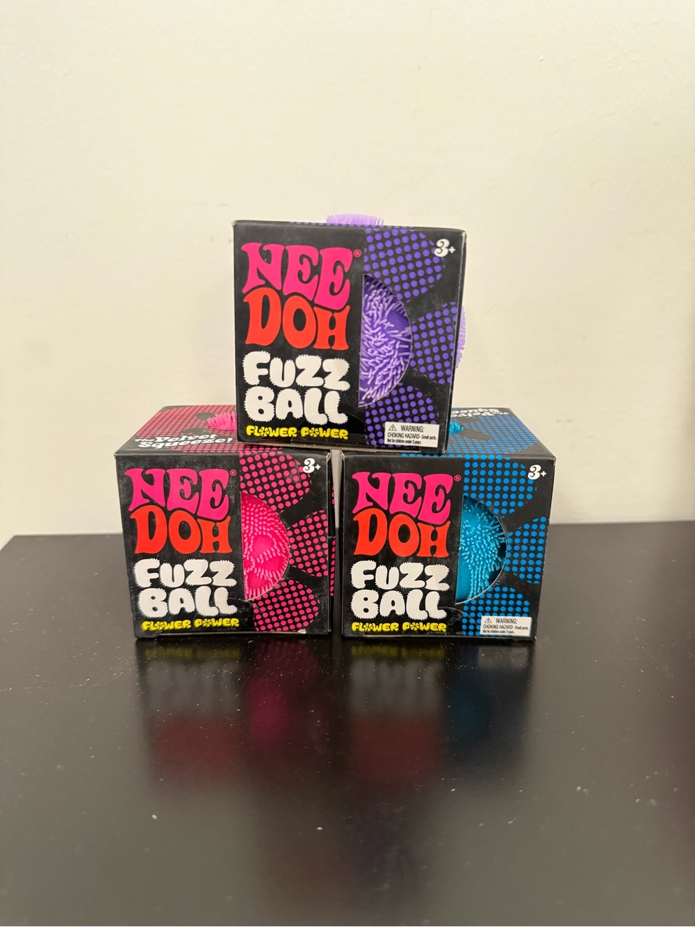 NeeDoh Schylling - Set Of 3 - Fuzz Ball Flower Power - New